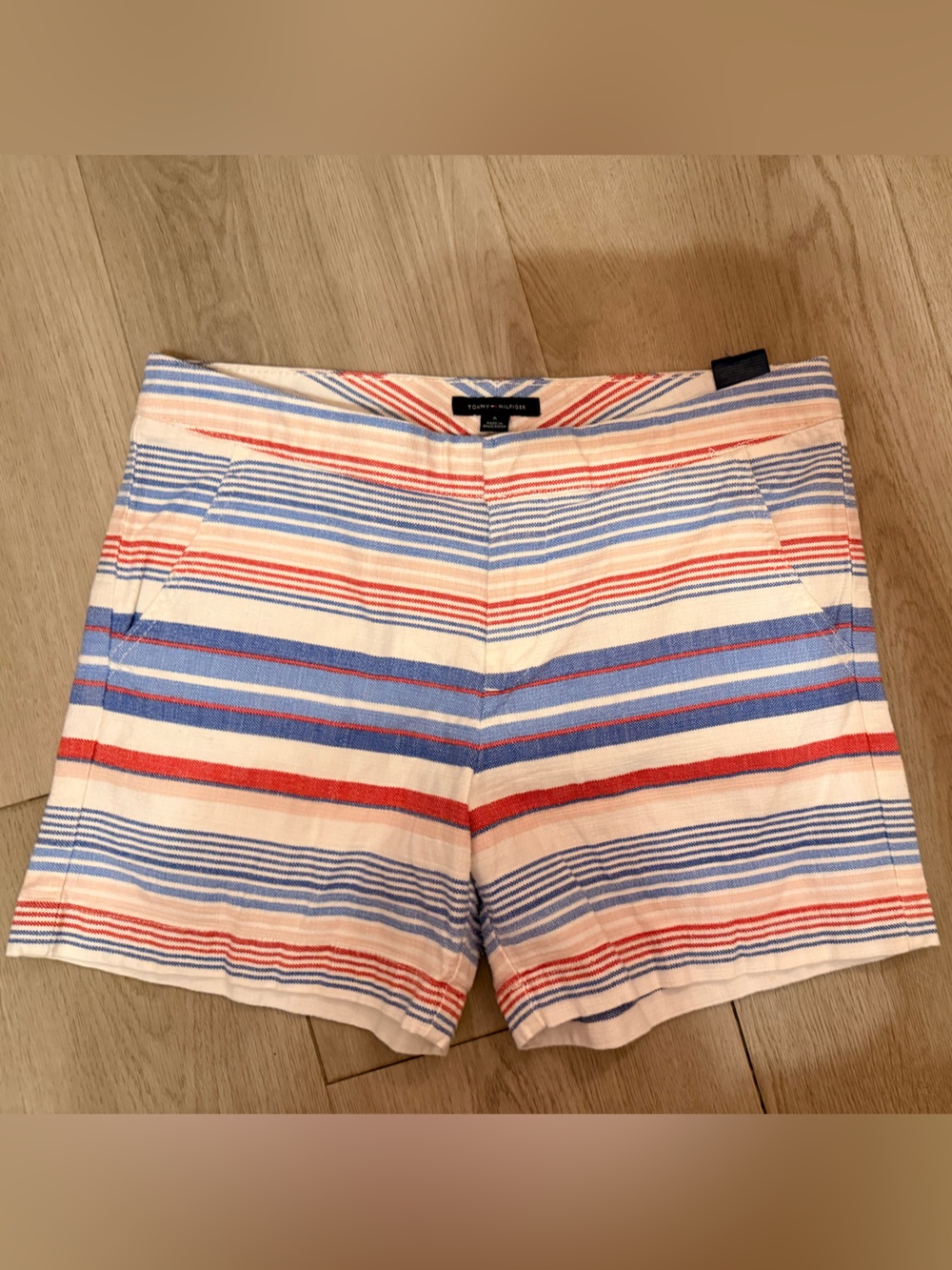 Tommy Hilfiger Women's Chino Shorts Striped Zip Cotton Multicolor Size 6